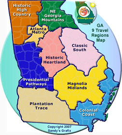 Georgia 9 Travel Regions Map