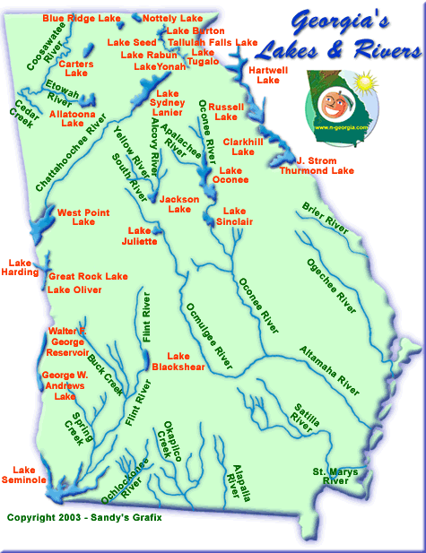 Georgia Lakes and Rivers Map