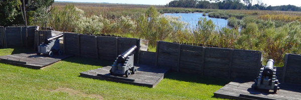 Cannons at water front at Fort King George