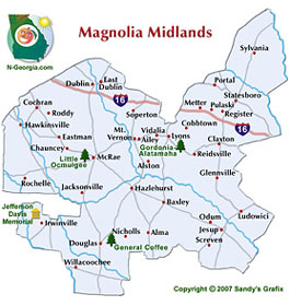 Magnolia Midlands Travel Region Map