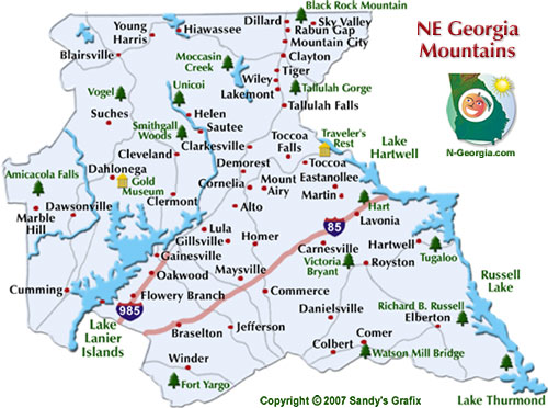 NE Georgia Mountains Travel Region Map