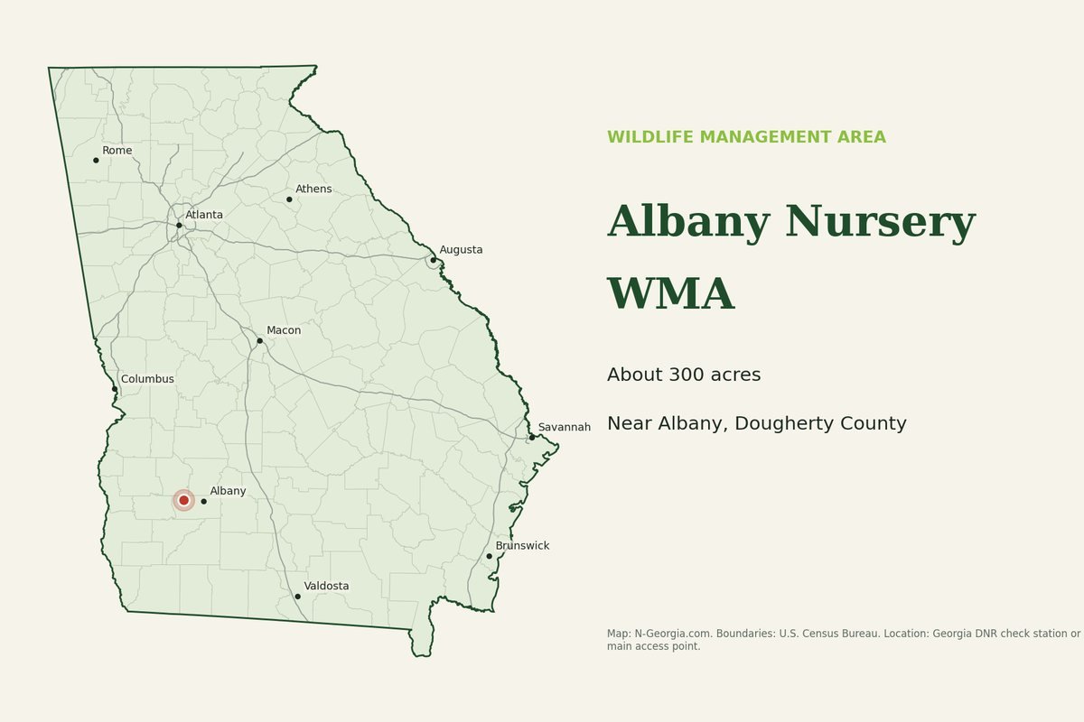 Locator map showing Albany Nursery WMA in Georgia