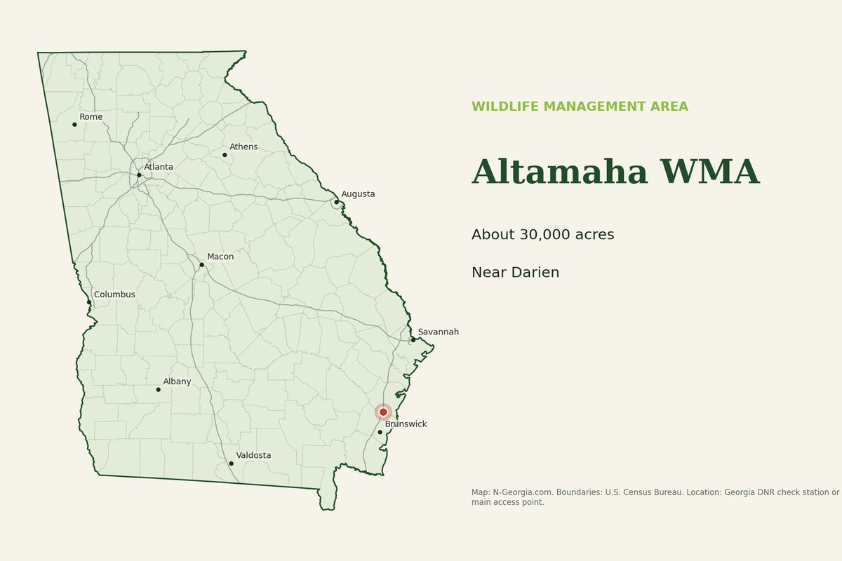 Locator map showing Altamaha WMA in Georgia