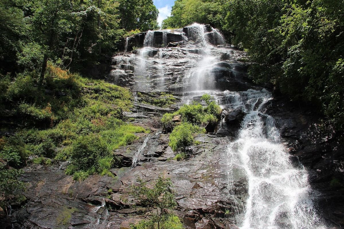 Amicalola Falls cascading down the rock face at Amicalola Falls State Park