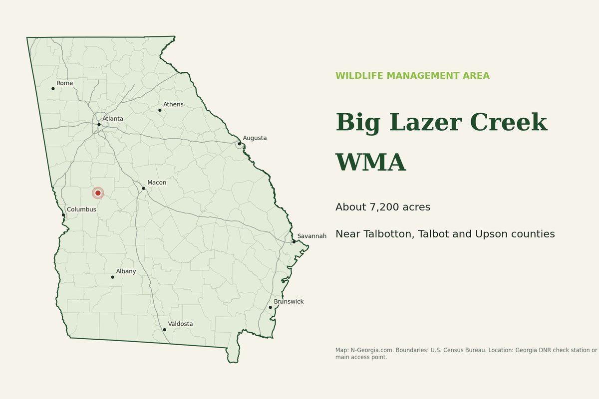 Locator map showing Big Lazer Creek WMA in Georgia