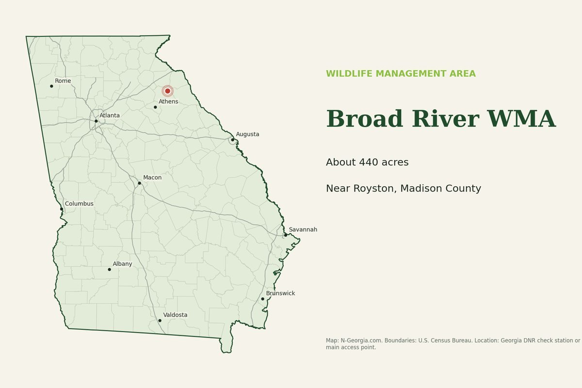 Locator map showing Broad River WMA in Georgia