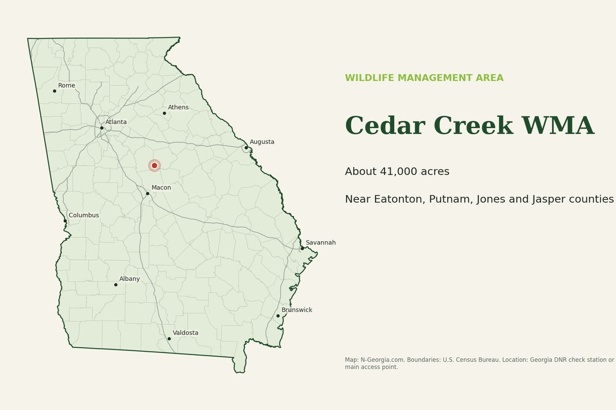 Locator map showing Cedar Creek WMA in Georgia