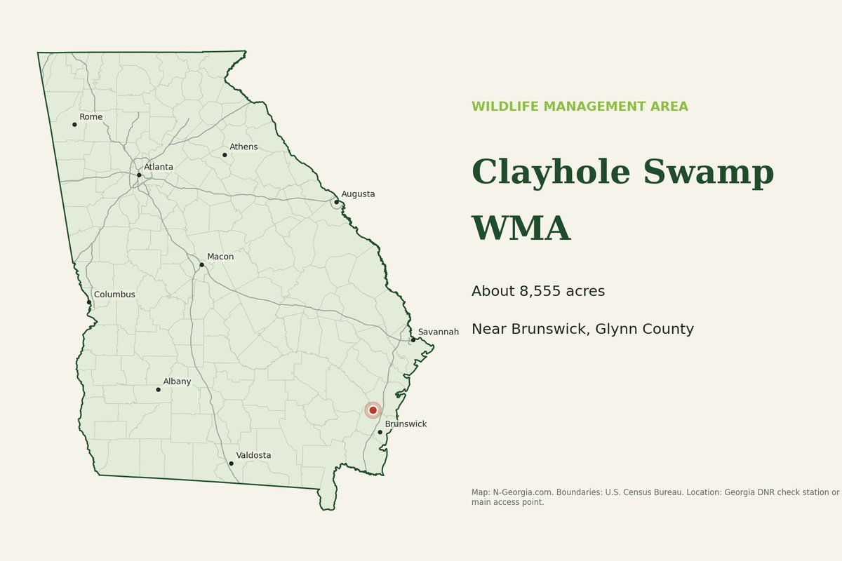 Locator map showing Clayhole Swamp WMA in Georgia