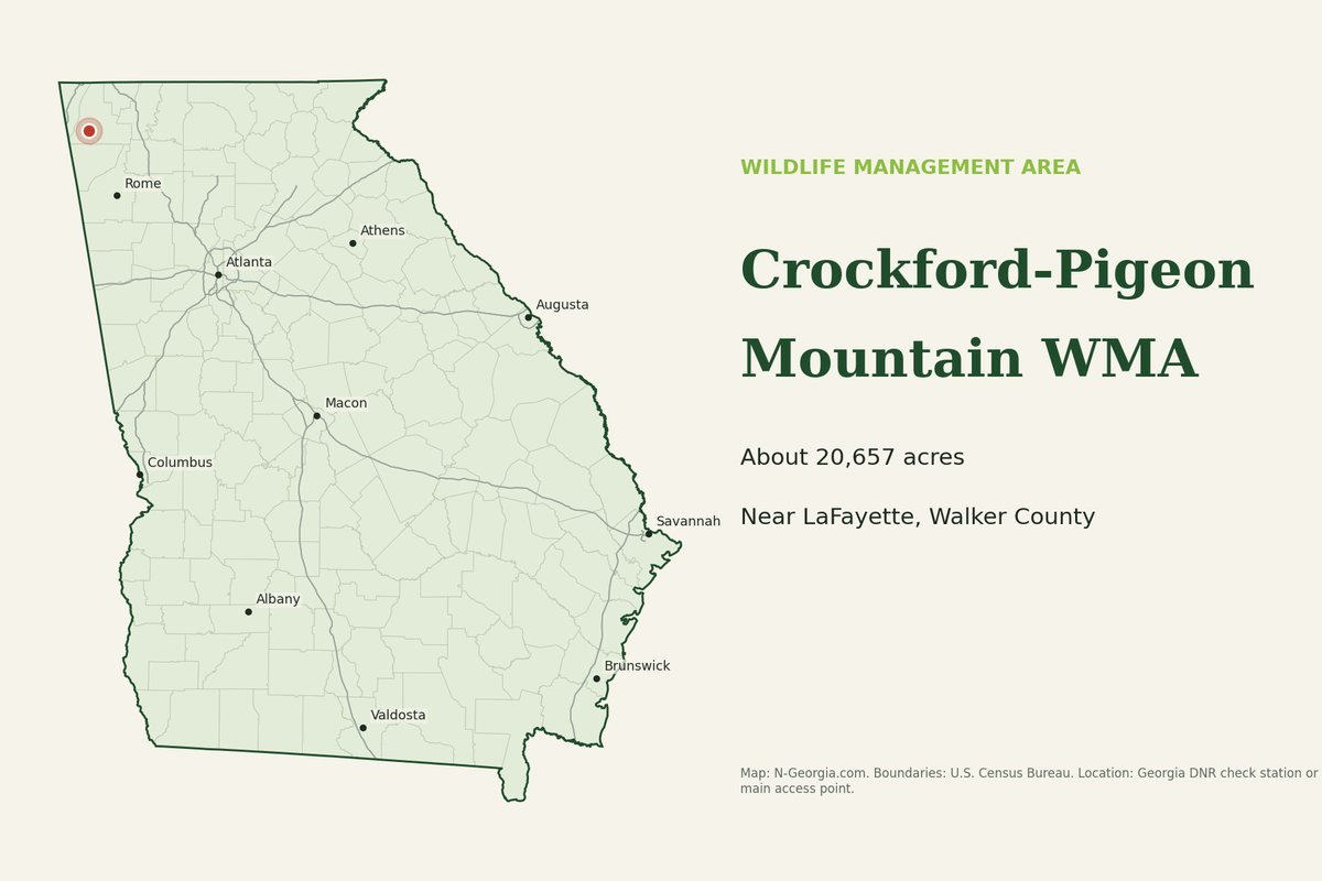 Locator map showing Crockford-Pigeon Mountain WMA in Georgia
