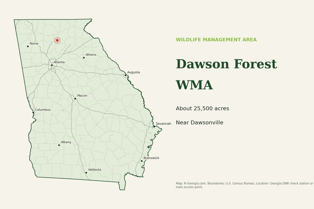 Locator map showing Dawson Forest WMA in Georgia