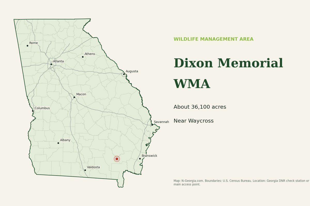 Locator map showing Dixon Memorial WMA in Georgia