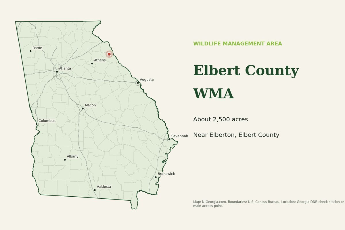 Locator map showing Elbert County WMA in Georgia