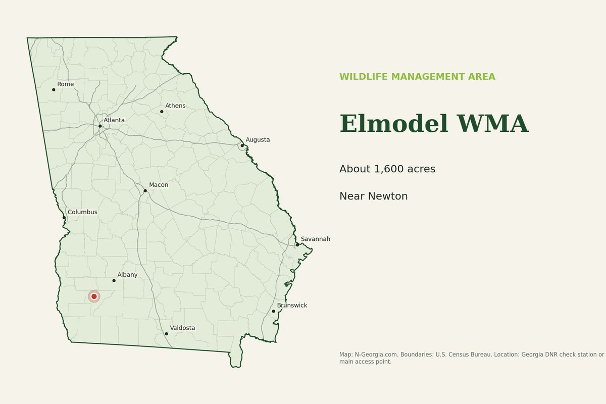 Locator map showing Elmodel WMA in Georgia