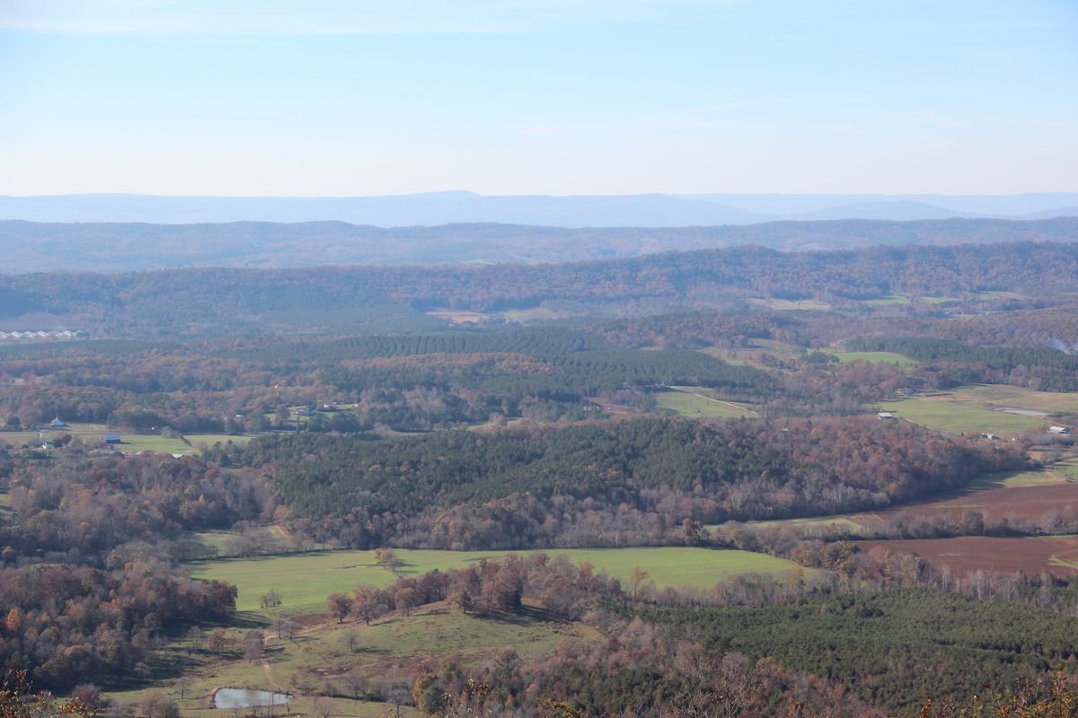 Fall color across the ridges seen from Johns Mountain in northwest Georgia