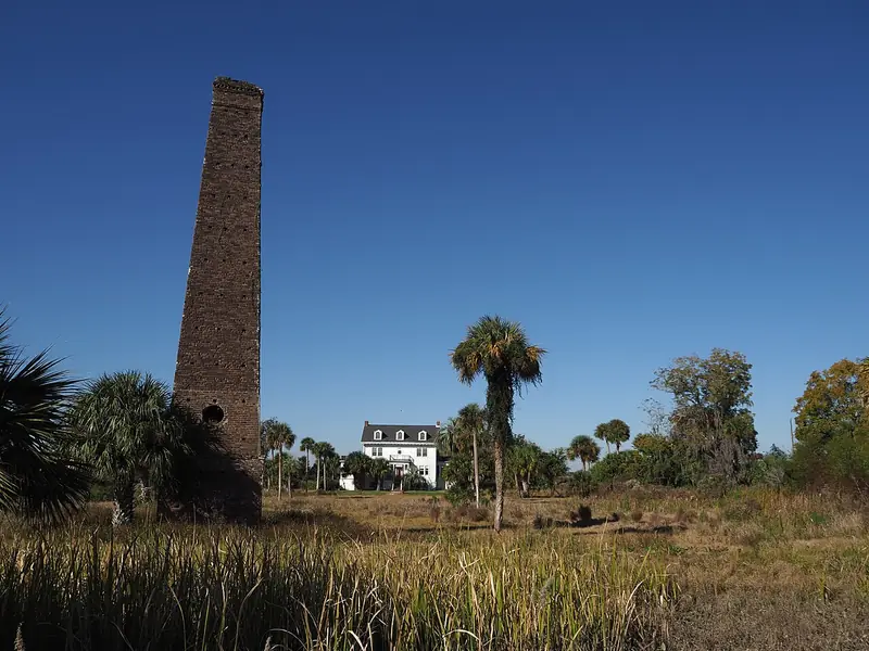 Brick chimney of the rice mill at Butler Island Plantation near Darien