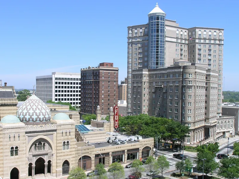 The onion dome and Moorish facade of the Fox Theatre on Peachtree Street