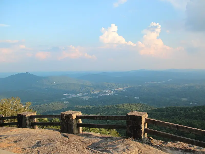 Stone-railed overlook with a wide valley view at Black Rock Mountain State Park