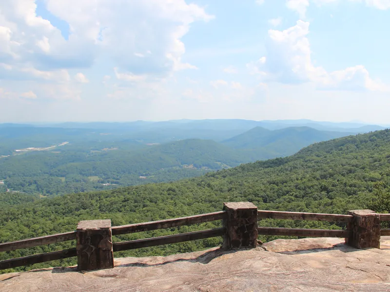 View across the mountains from a stone overlook at Black Rock Mountain State Park
