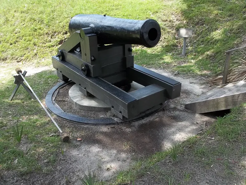 Columbiad cannon mounted inside the earthworks at Fort McAllister