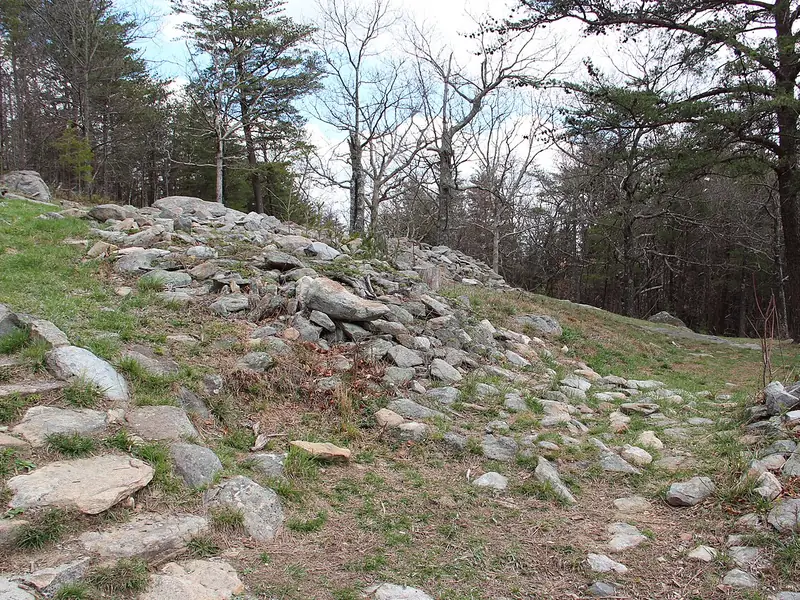 Tumbled rock wall ruins near the summit of Fort Mountain