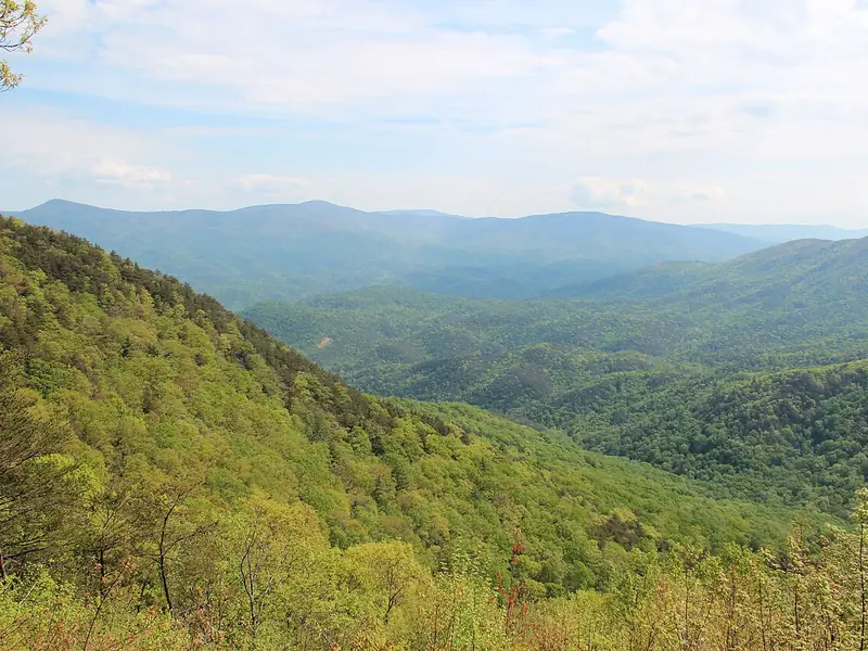 View over forested ridges from Cool Springs Overlook at Fort Mountain State Park