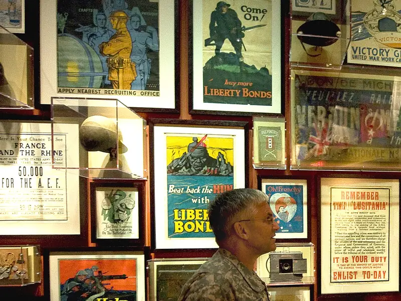 Wall of vintage Army recruiting posters in the National Infantry Museum