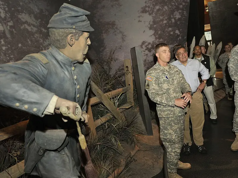 Visitors in an immersive Civil War exhibit at the National Infantry Museum