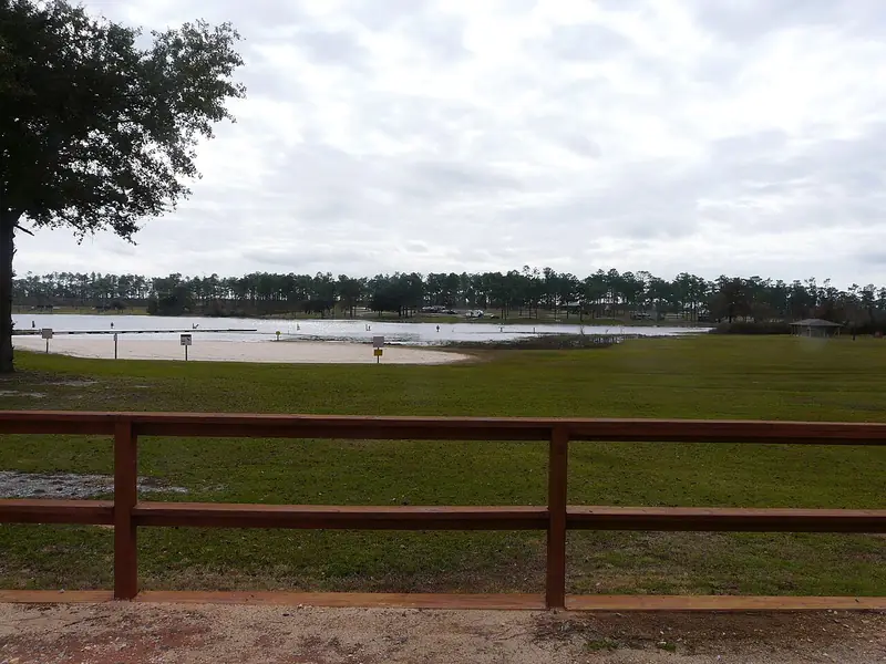 Fenced swimming area on Lake Seminole at Seminole State Park