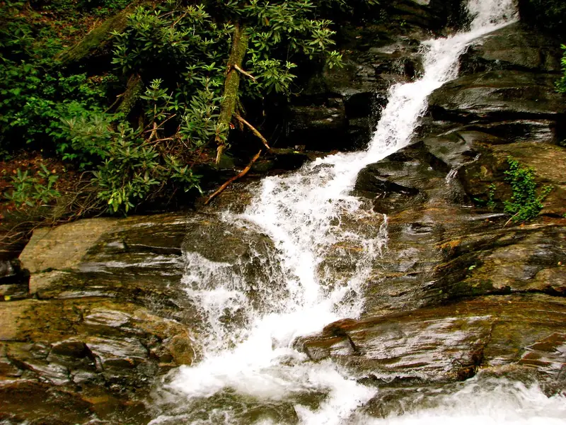 Dukes Creek Falls cascading over rock ledges near Smithgall Woods