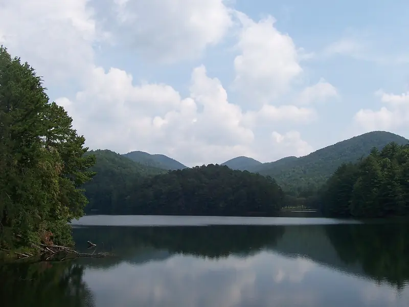 Unicoi Lake reflecting the surrounding mountains