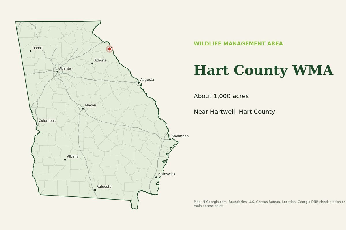 Locator map showing Hart County WMA in Georgia