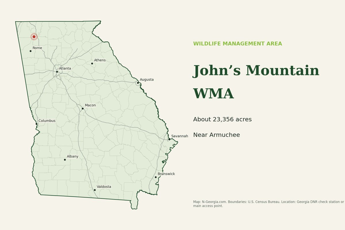 Locator map showing John’s Mountain WMA in Georgia