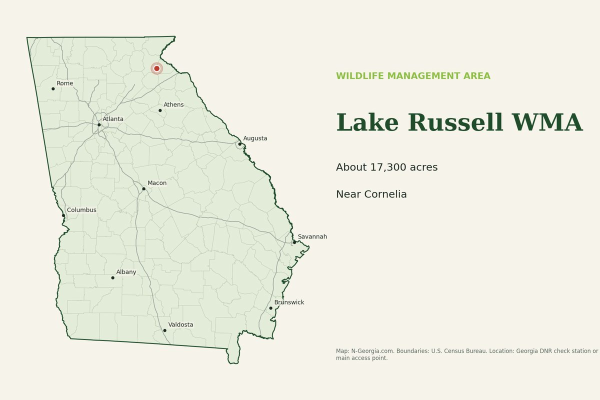 Locator map showing Lake Russell WMA in Georgia