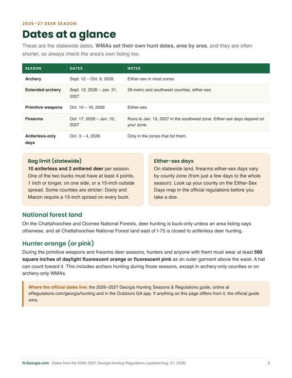 Field kit page: 2026-27 deer season dates at a glance