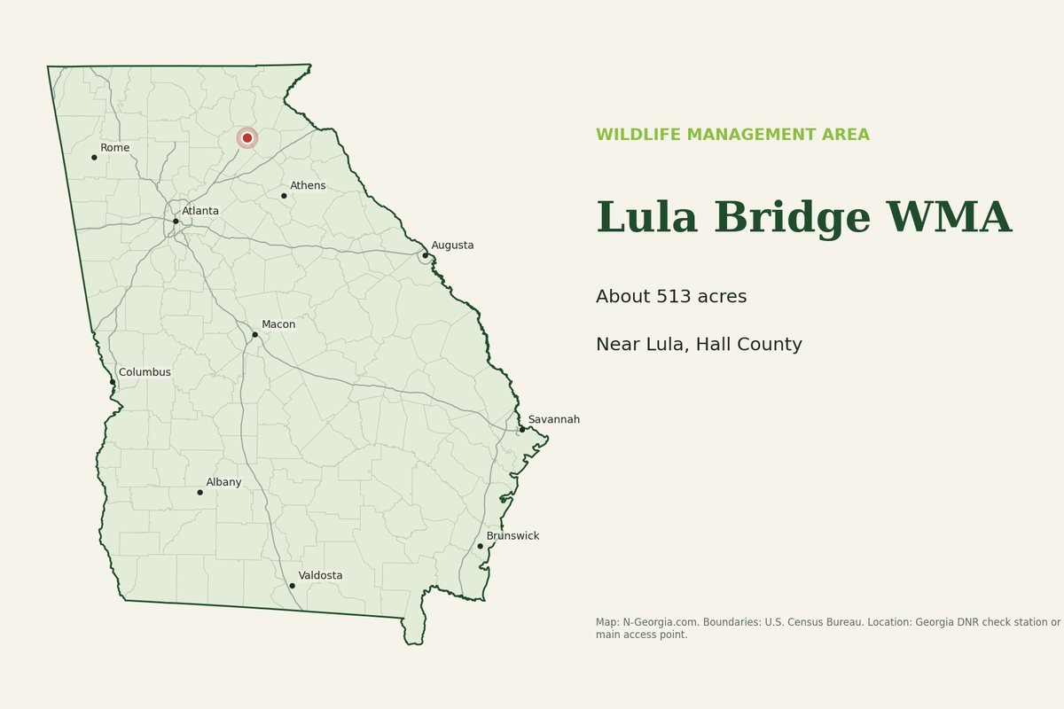 Locator map showing Lula Bridge WMA in Georgia