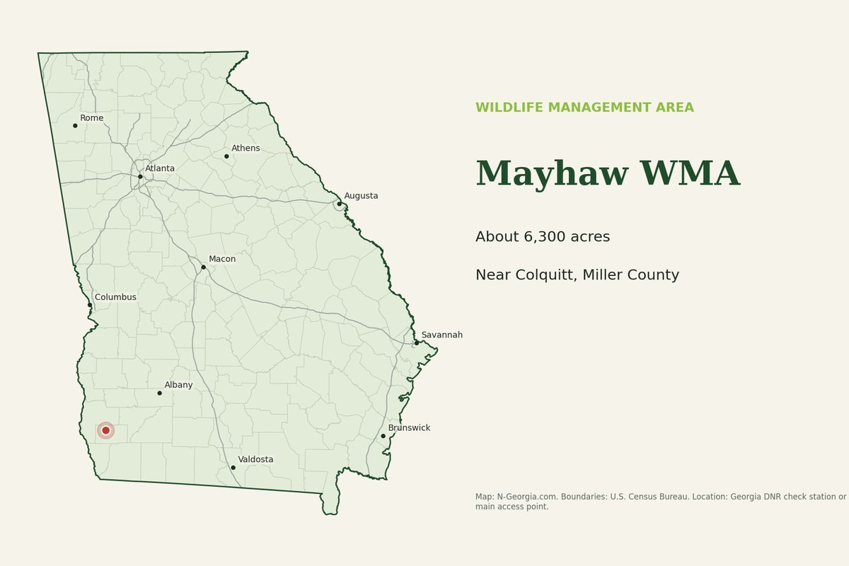 Locator map showing Mayhaw WMA in Georgia