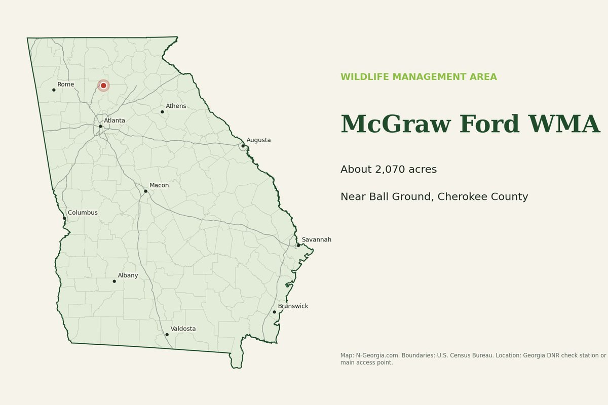 Locator map showing McGraw Ford WMA in Georgia