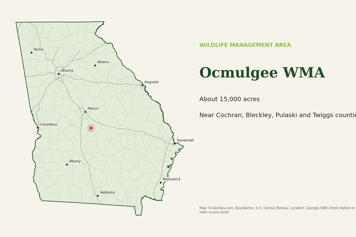 Locator map showing Ocmulgee WMA in Georgia