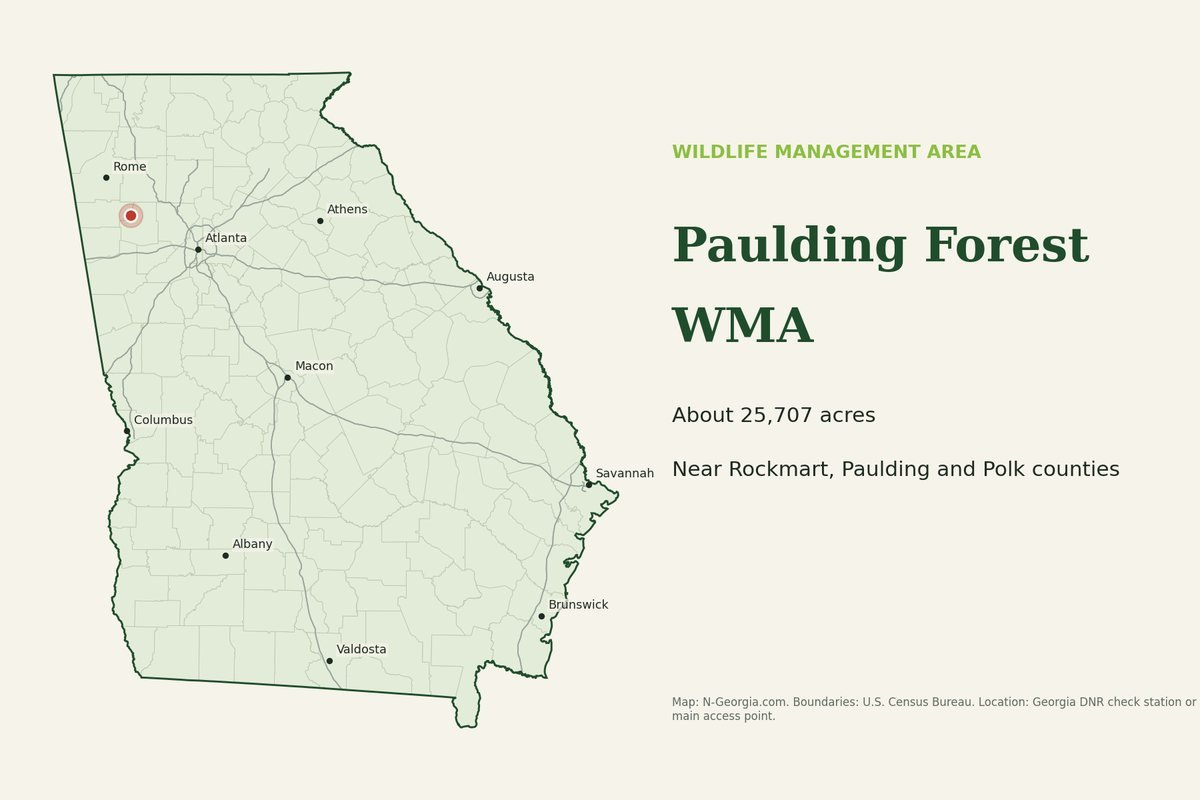 Locator map showing Paulding Forest WMA in Georgia