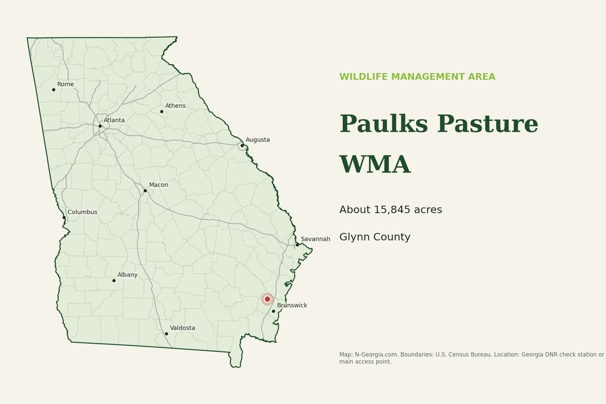 Locator map showing Paulks Pasture WMA in Georgia