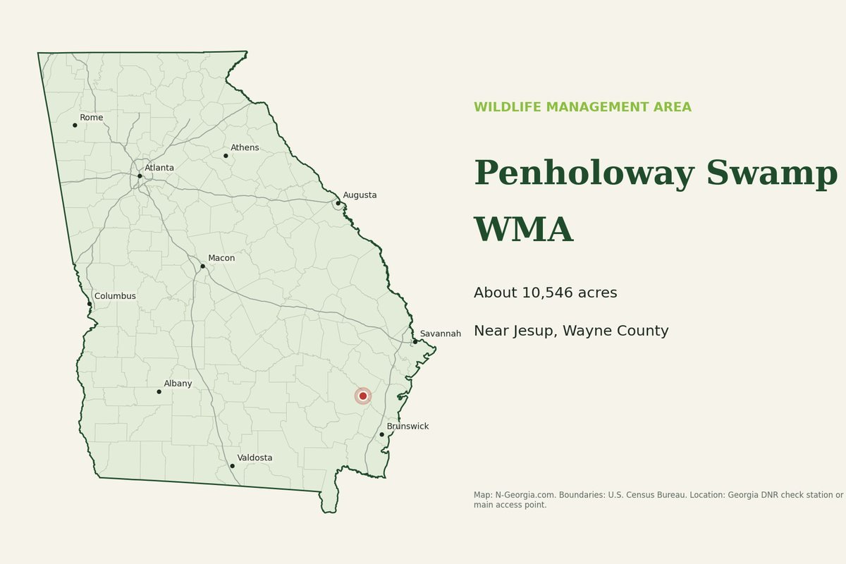 Locator map showing Penholoway Swamp WMA in Georgia