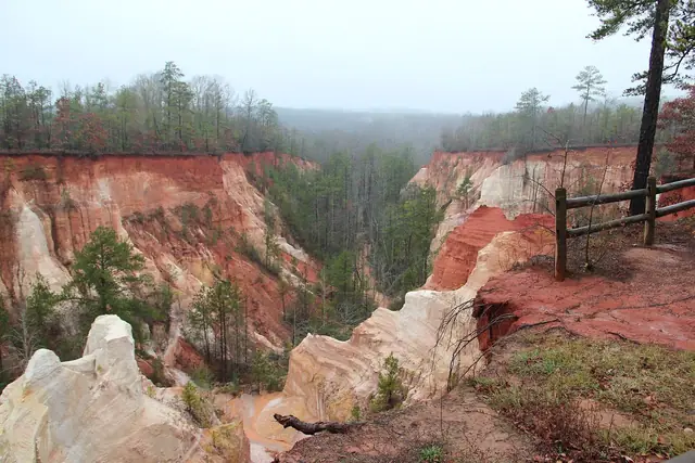 Colorful striped canyon walls at Providence Canyon State Park