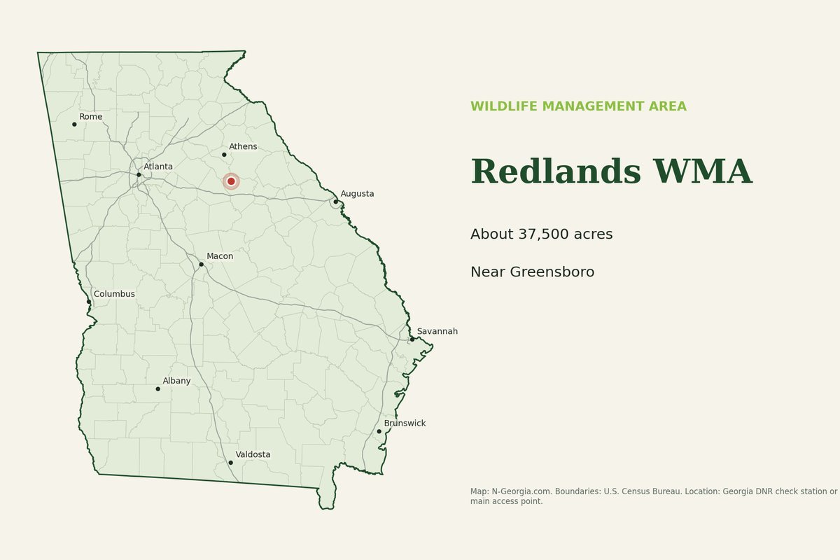 Locator map showing Redlands WMA in Georgia