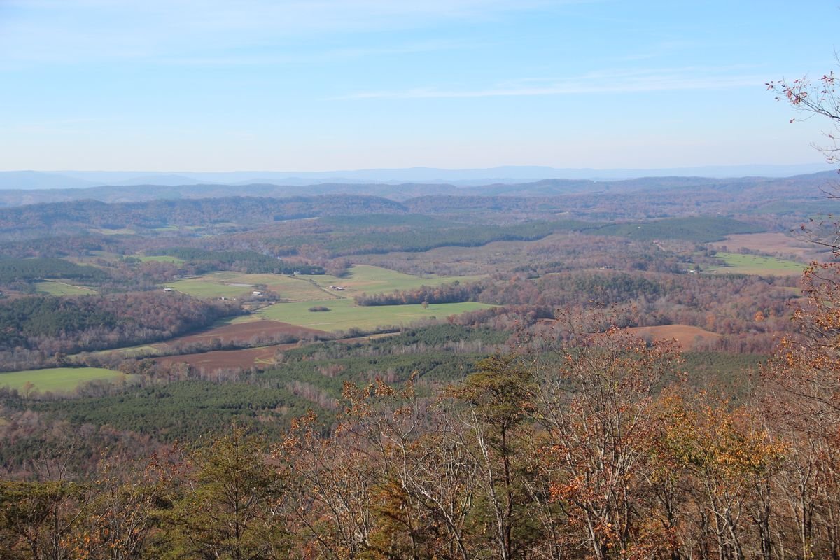 View from the Johns Mountain Overlook across the ridges and farm valleys of northwest Georgia