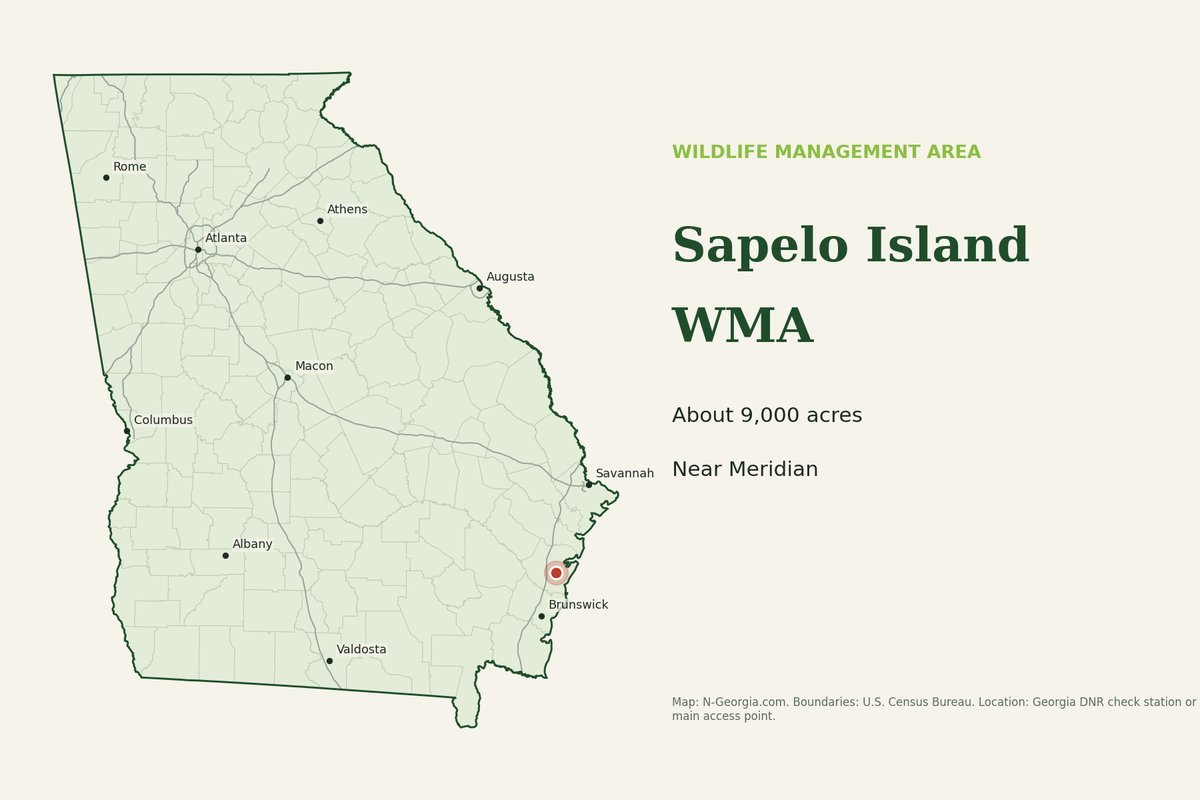 Locator map showing Sapelo Island WMA in Georgia