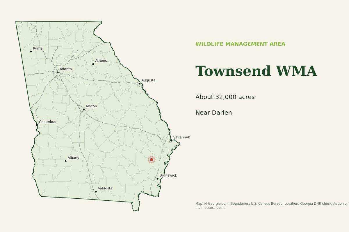 Locator map showing Townsend WMA in Georgia