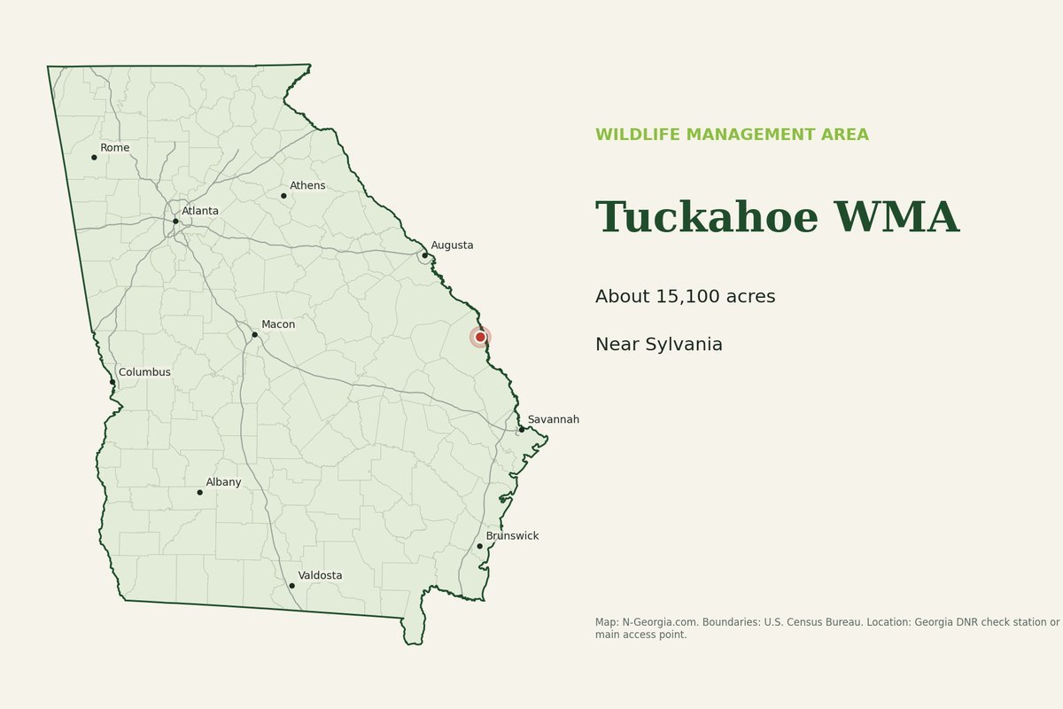 Locator map showing Tuckahoe WMA in Georgia