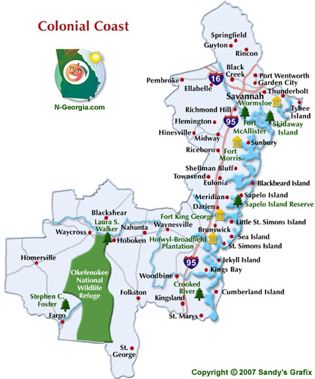 Colonial Coast and Islands Travel Region Map