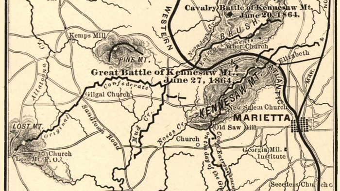1864 map of the Marietta, Georgia vicinity and the surrounding battles