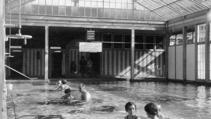 Patients exercising in the therapeutic pool at Warm Springs, Georgia, 1928